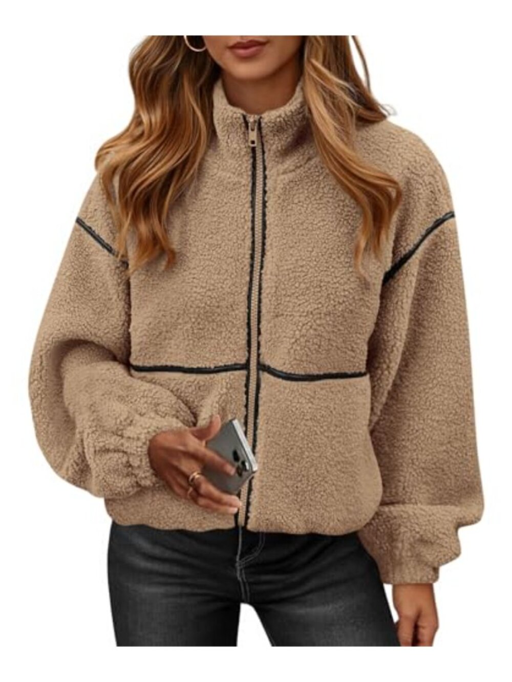Sherpa Fleece Zip Up Winter Coat Women Teddy Faux Fur Jacket